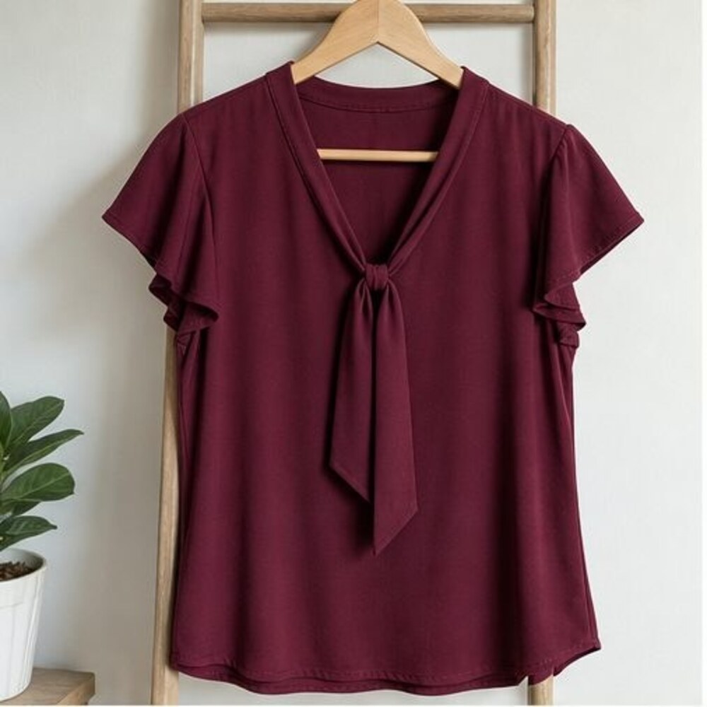 Burgundy Pleated Blouse